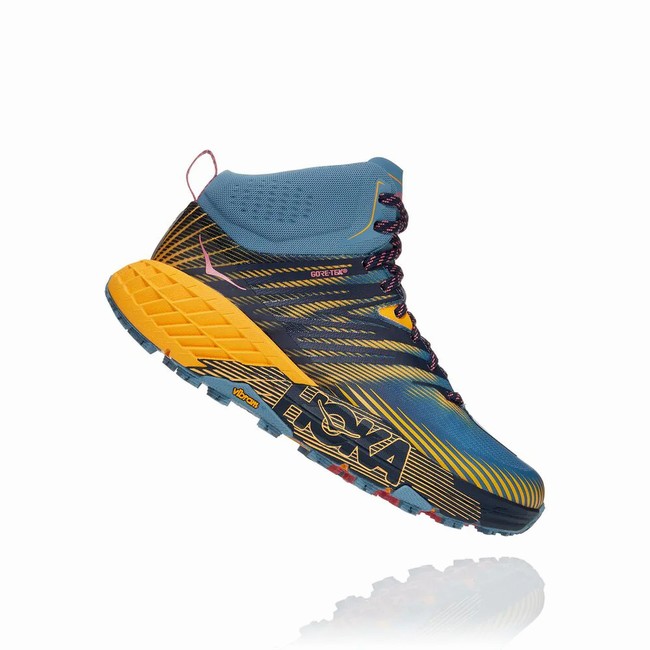 Hoka One One SPEEDGOAT MID 2 GORE-TEX Női Vegán Cipő Kék Narancssárga Fekete | KBN3pEI5